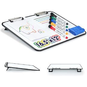 Slant Board for Writing,16.5x12 inch-Magnetic Desktop Whiteboard Writing Slope, Dry Erase White Boards Desktop with 5 Color Dry Erase Board Markers,Black Frame