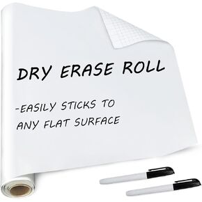 T&W SAME FILM Whiteboard Sticker for Wall-White Board Dry Erase-Whiteboard Stick On Wall, Dry Erase Paper with 1 Marker, Dry Erase Board for School, Home, Office, Shop (17.3''X36.2'' White)