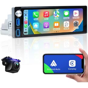 6.9-Inch Single Din Touchscreen Car Stereo - Android 12 2GB+64GB Type-C&USB Single Din Wired/Wireless Apple Carplay Android Auto,1080P HD GPS Navigation Handsfree Calling WiFi, Mirror Link/SWC/FM/BT