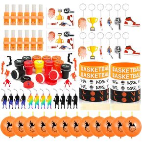Basketball Party Favors Birthday Supplies 72pcs Buck Keychains Silicone Bracelets Punch Balloons Finger Lights Stickers Stamp Scratch Art Set For Kids Pinata Stuffer Boys Girls