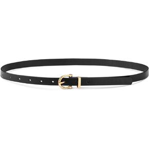 CESCOSI Women Skinny Leather Belt Thin Waist Belt for Jeans Dress with Gold Alloy Buckle 0.7" Width