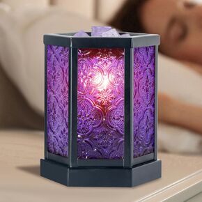 CVHOMEDECO. Moroccan Electric Wax Melt Warmer Decorative Candle Warmer Burner for Scented Candles, Wax Melts and Tarts to Freshen Room, Idea for Home and Office Decor., Hexagonal, Purple Glass