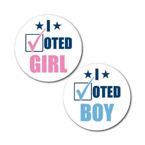 36 2.5-inch I Voted Girl and Boy Gender Reveal Party Stickers - Pink and Blue