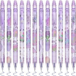 Temiary 12Pcs Cute Erasable Gel Pens, Make Mistakes Disappear, 0.5mm Fine Point Smooth Writing for Planner Puzzles, Blue Ink No Smudge for School Office Supplies (Purple)