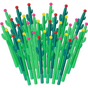 36 Pack Cactus Shaped Roller Pens Novelty Cactus Plant Gel Ink Pens Cactus Shaped Ballpoint Black Cactus Gel Ink Rollerball Pen with Flower for Summer School Home Office Supplies Gift, 3 Colors