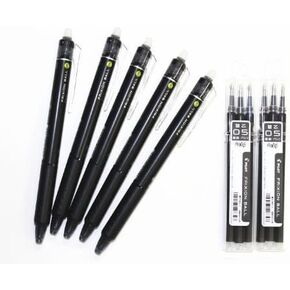 Pilot Frixion Ball Knock Retractable Erasable Gel Ink Pens,fine Point, - 0.5 Mm - Black Ink- Value set of 5 & 6 Gel Ink Pen Refill Pack