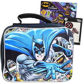 Batman Lunch Box Travel Activity Set - Insulated Batman Lunch Bag with Justice League Stickers and Patches for Boys Girls Kids (Batman School Supplies Bundle)