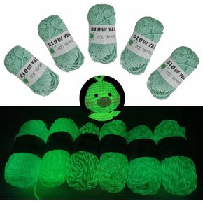 Lmaray 5 Rolls Glow in The Dark Yarn for Crocheting & Knitting - 55 Yards Luminous Crochet Yarn for DIY Crafts, Party Supplies - Perfect for Gifts, Sewing, and Nighttime Projects (Light Blue)