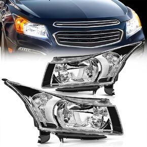 Nilight Headlight Assembly Compatible with 2011 2012 2013 2014 2015 Chevy Cruze 2016 Cruze Limited Replacement Headlamp Chrome Housing Clear Reflector Driver and Passenger Side,2 Years Warranty