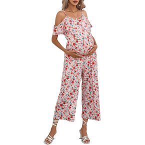 جمبسوت صيفي كاجوال للحوامل برقبة على شكل حرف V وكشكشة عالية الخصر وفضفاض من أجل التقاط الصور لاستحمام الطفل in Kuwait