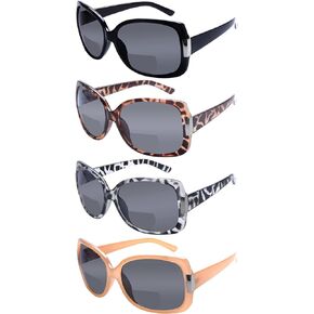 4 Pack Bifocal Reading Sunglasses for Women, Ladies Fashion Outdoor UV400 Sun Readers Glasses