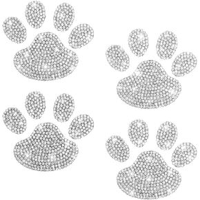 4PCS Crystal Car Decoration Stickers, Bling Rhinestone Dog Paw Print, Waterproof Sparkly Dog Cat Footprint Decal, Car Bumper Window Laptops Decor, Auto Accessories for Women Girl (Pink)