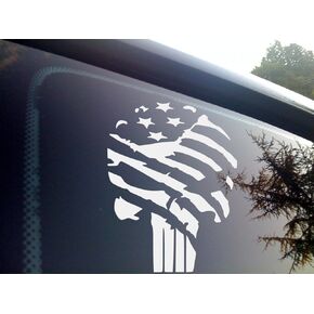 Punisher Flag Vinyl die Cut Decal for Automobile Windows, Motorcycles, Helmets, laptops and Macbooks and More!… (5" x 6.75" White)
