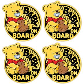 Baby On Board Signs for Car - Paint-Safe, Removable, Non Magnetic, Baby Pooh On Board, Baby Safety Stickers for Cars & Windows, Baby Car Sign, Signaling Child Presence in Vehicle (4 Vinyl Decals)