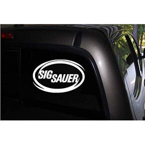 Sig Oval White Vinyl Decal Sticker for Car Truck Van Window (5.9" x 3.8") (White)