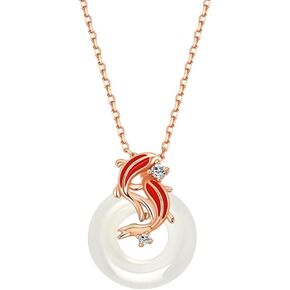 Gold Koi Fish Necklace Jade Nceklace for Women,Lucky Goldfish Jade Pendant Choker Chain Necklace for Teen Girls,Koi Jade Crystal Good Luck Necklace
