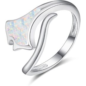 Opal Dolphin/Stingray Rings for Women 925 Sterling Silver Ocean Adjustable Rings Jewelry Gifts for Women (with Gift Box)