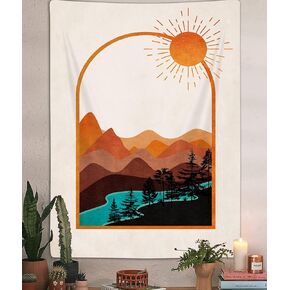 Boho Western Vertical Tapestry, Bohemian Mountain Desert Cactus Tapestries, Asthetic Minimalist Mid Century Sunset Tapestry Wall Hanging for Bedroom College Dorm Home Decor, 40X60IN