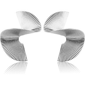 Gold Plated Geometric Sector Earrings for Women Girls Bohemian Exaggerated Statement Irregular Twisted Fan-shaped Swirl Twisted Large Ocean Wave Sequin Metal Dangle Drop Earrings for Punk Style Fashion Jewelry Gifts