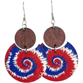 4th of July Earrings for Women Girls Colorful Independence Day Star American Flag Dangle Earrings Wooden Patriotic Earrings Jewelry Memorial Day Party Gift