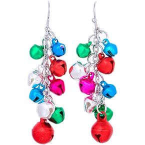 Blue Red Green Christmas Jingle Bell Tinkerbell Cute Colorful Ornament Chain Drop Dangle Earrings for Women Little Girls Fishhook Dangling Hanging Hypoallergenic Festival Party Jewelry Gift Daughter