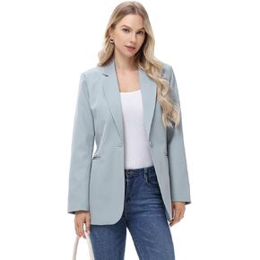 Lamgool Women Formal Blazer Business Casual Button Notch Lapel Jacket Office Blazer for Work
