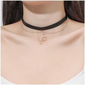 Gothic Black Leather Choker Necklace Vintage Gold Snake Pendant Necklace Choker Punk Layered Serpent Choker Halloween Medusa Statement Animal Necklace Jewelry for Women and Girls