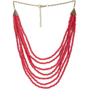 COOLSTEELANDBEYOND Statement Collar Choker Necklace Multi-Strand Colorful Wood Beads Charms Pendant Dress Boho Ethnic