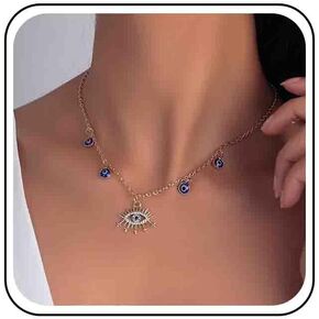 Vintage Crystal Evil Eye Pendant Necklace Rhinestone Devil Eye Choker Necklace Blue Eye Dangle Necklace Gold Sparkly Eyelash Necklace Jewelry for Women