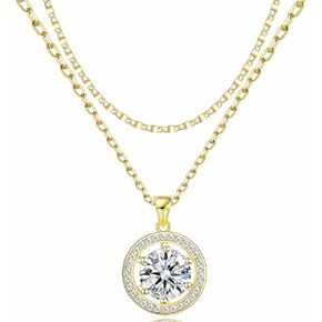 14K Gold Plated Cubic Zirconia Necklace Women Halo Cubic Zirconia Layered Necklace Diamond Pendant Layered Necklace Gold Cubic Zirconia Necklace Gold Diamond Necklace Cubic Zirconia Jewelry