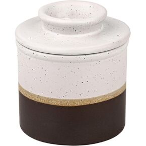 Ceramic Butter Crock For Counter With Water Line White Brown Butter Keeper French Butter Dish Porcelain Butter Holder With Water Line Butter Cup