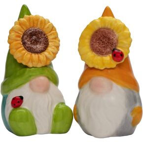 21049 Ceramic Sunflower Gnomes Salt and Pepper Shakers 3 3/4"H
