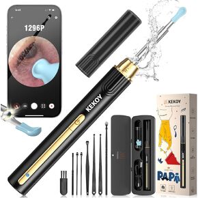 Ear Wax Removal Tool Camera, 1296P HD Ear Cleaner with Camera, WiFi Otoscope with Light for Ear Cleaning, Father's Day Gift Ear Endoscope with 8 pcs Ear Set - P8 (Gold for Papa)