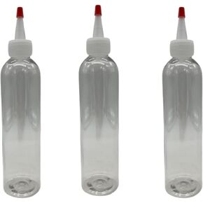 3 Pack – 8 oz -Clear Cosmo Plastic Bottles – Natural Yorker w Red Tip - for Essential Oils, Perfumes, Cleaning Products