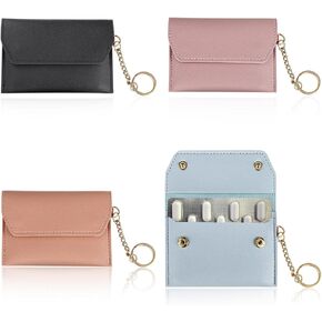 4Pcs Birth Control Pill Case Holder, PU Leather Birth Control Case Sleeve Wallet with Snap and Keyring, Privacy Protection Contraceptive Medicine Holder Keychain