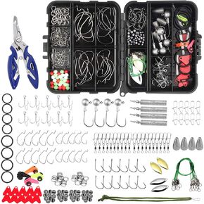 Fishing Accessories Kit【203PCS】Set with Tackle Box, Including Pliers, Jig Hooks, Treble Hooks, Barrel Snap Swivel, Split Shot, Swivels Snaps, Sinker Sliders, Line Beads, Drop Shot Weights, Lead Weight, Split Rings, Spoon Lure.