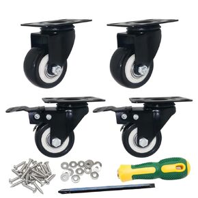 1.5 Inch Caster Wheels Set of 4, Heavy Duty Swivel Plate Casters 2pcs with Brake, Supplied with Installation Tools