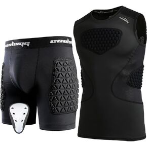 COOLOMG Youth Padded Sliding Shorts with Protective Cup + Baseball Chest Protector Boys Padded Compression Shirt