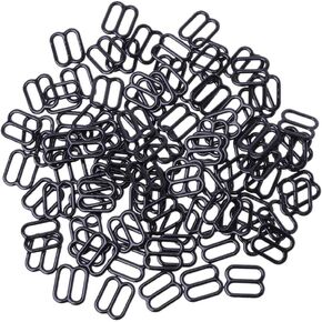 QUQUTWO 100pcs Metal Lingerie Adjustable Sewing Bra Sliders Rings Buckles DIY 6mm-15mm Black