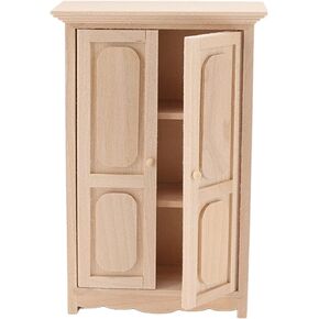 Doll Closet, Dollhouse Double Door Closet 1/12 Birch Wood Miniature Bedroom Furniture for Dollhouse Decoration Accessories Doll Closet