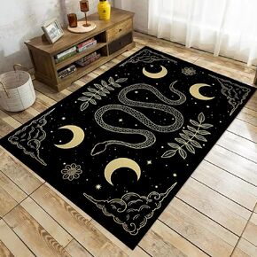Snake Rug for Living Room,3'x5' Non Slip Gothic Rug for Bedroom,Black Cool Printed Moon Rug Home Decor