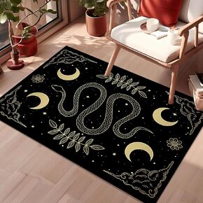 Snake Rug for Living Room,3'x5' Non Slip Gothic Rug for Bedroom,Black Cool Printed Moon Rug Home Decor
