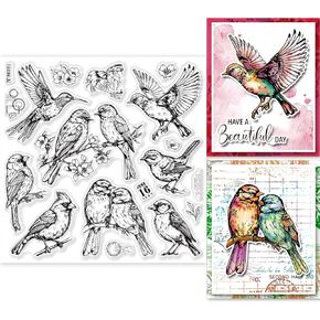 GLOBLELAND Couple Birds Clear Stamps for DIY Scrapbooking Stones Silicone Stamp Seals Tree Leaves Birds Transparent Stamps for Cards Making Photo Album Journal Home Decoration 5.91×5.91inch