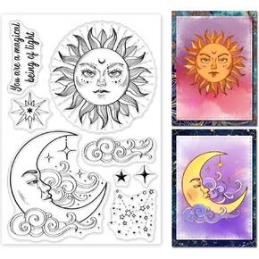 GLOBLELAND Sun and Clear Stamp Magic Sentiments Words Silicone Clear Stamp Clouds Rubber Transparent Seal Stamp for Card Making Scrapbooking Thanksgiving Christmas Holiday Cards Decoration