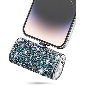 Bling Small Portable Charger, Power Bank, 6800mAh Ultra Compact Cute Shining Battery Pack 5V3.1A Fast Charger Built-in iOS Connector and Flashlight for iPhone 14 Series to iPhone 5 Series(Silver)
