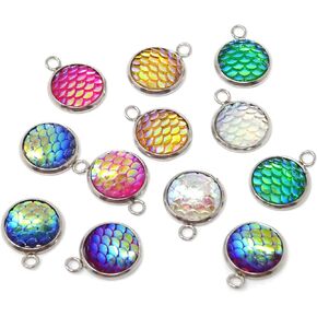 Honbay 12PCS Stainless Steel Resin Mermaid Fish Scale Pendant for Jewelry Making or DIY Crafts