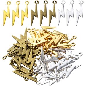 60pcs Lightning Bolt Pendants Alloy Flash Lightning Charms Thunder Flash Celestial Dangle Charms for DIY Earrings Bracelet Crafts Jewelry Making Accessory,28mm×7.7mm