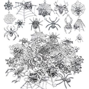 Spider Charms,100g (25-40pcs) Antique Silver Spider Charms Tibetan Alloy Halloween Theme Pendants for DIY Necklace Bracelet Making