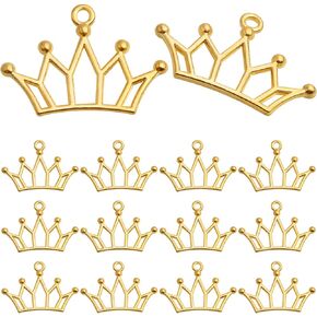 50pcs Golden Plated Tiara Crown Charms Vintage Alloy Cute Crown-Shaped Dangle Pendants Craft Supplies for DIY Bracelet Necklace Earrings Jewelry Making Decor