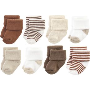 Hudson Baby Unisex Baby Cotton Rich Newborn and Terry Socks, Neutral Brown, 0-6 Months